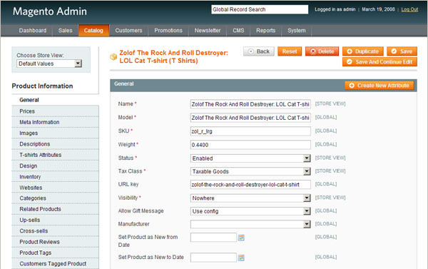 Magento eCommerce Administration Dashboard